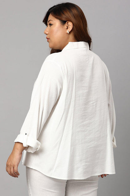 Ecru Shirt Collar Plus Size Top - wforwoman