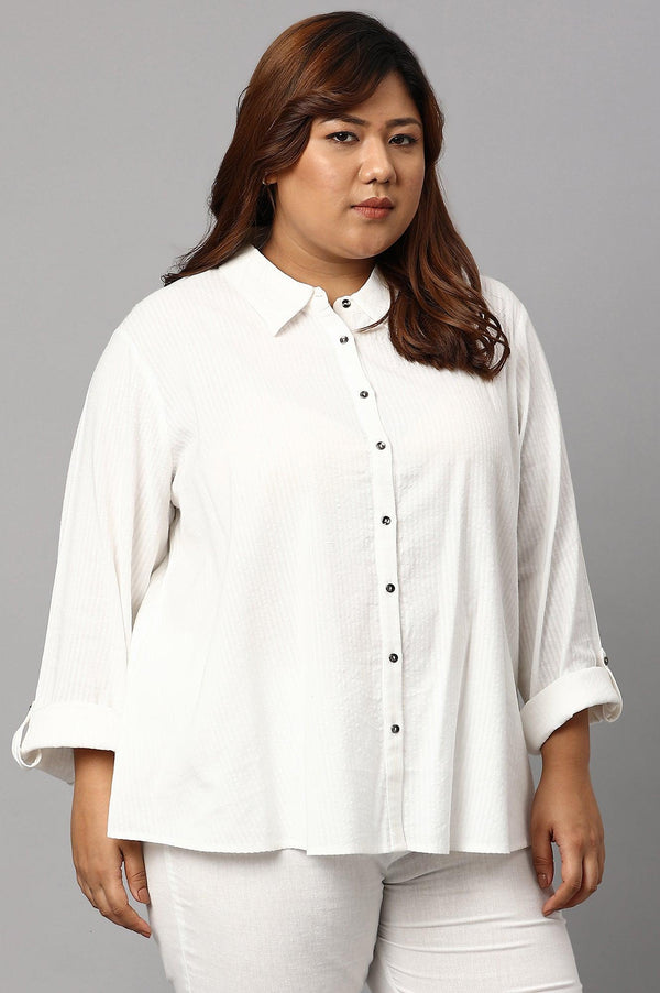 Ecru Shirt Collar Plus Size Top