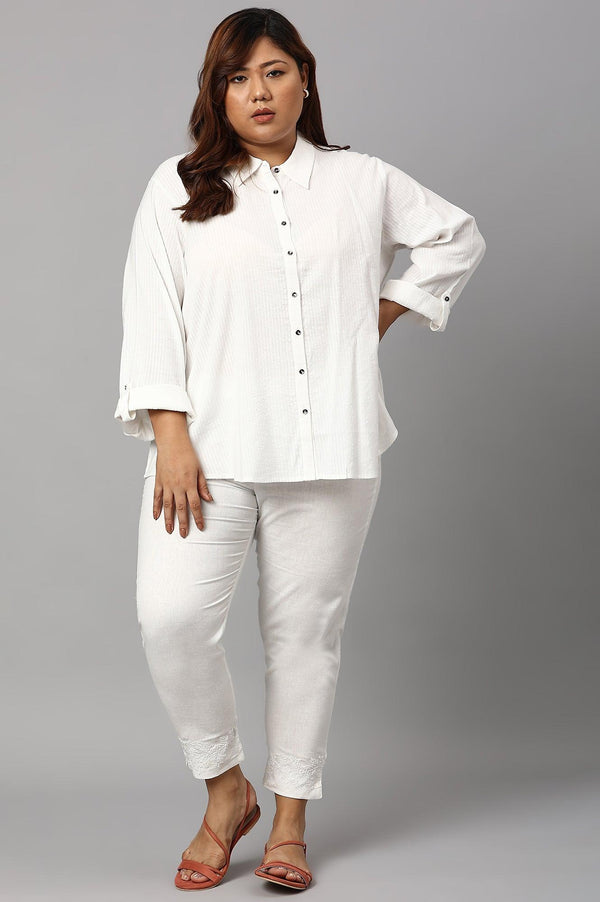 Ecru Shirt Collar Plus Size Top