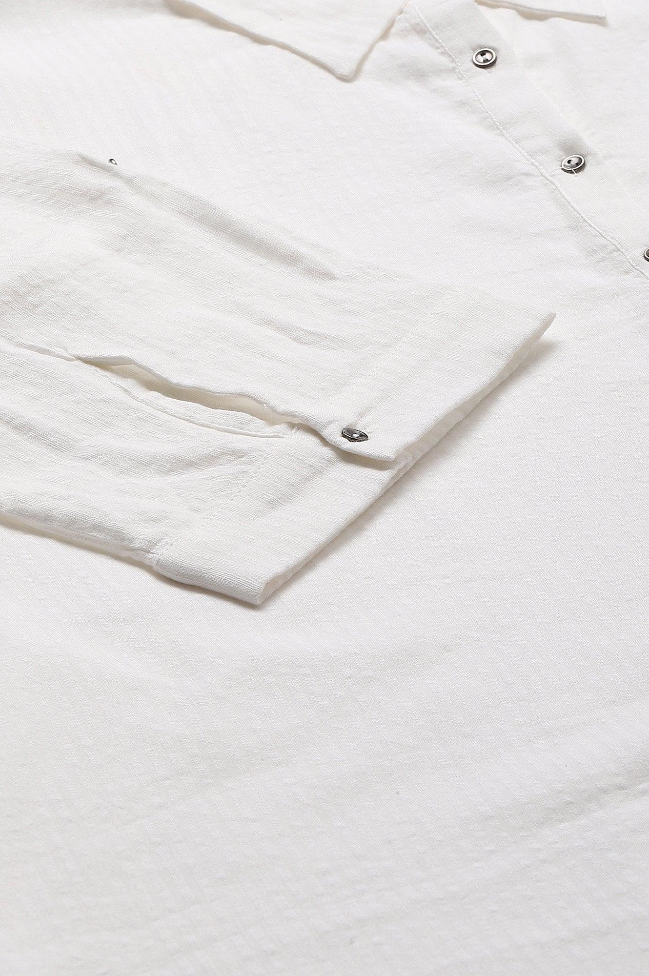 Ecru Shirt Collar Plus Size Top - wforwoman