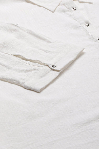 Ecru Shirt Collar Plus Size Top - wforwoman