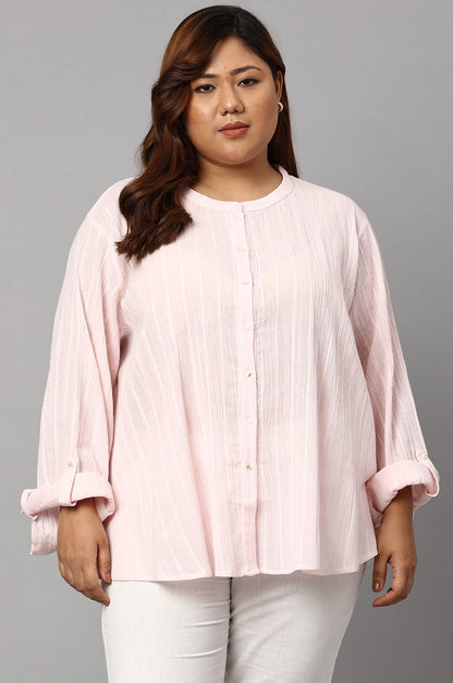 Light Pink Mandarin Collar Plus Size Top - wforwoman