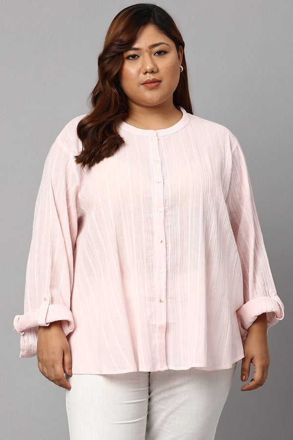 Light Pink Mandarin Collar Plus Size Top