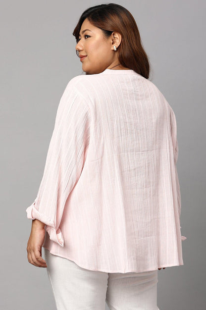 Light Pink Mandarin Collar Plus Size Top - wforwoman