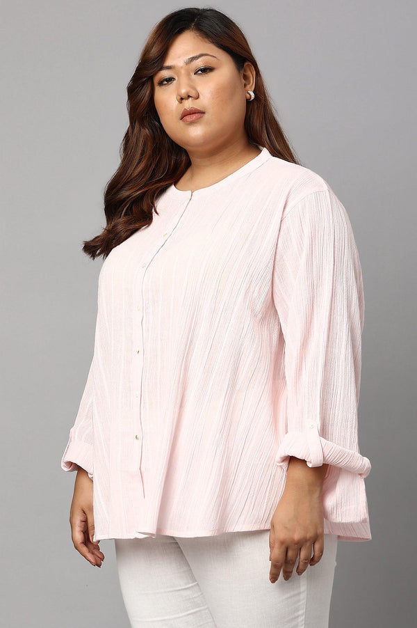 Light Pink Mandarin Collar Plus Size Top