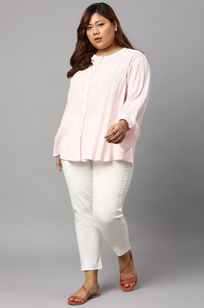 Light Pink Mandarin Collar Plus Size Top - wforwoman