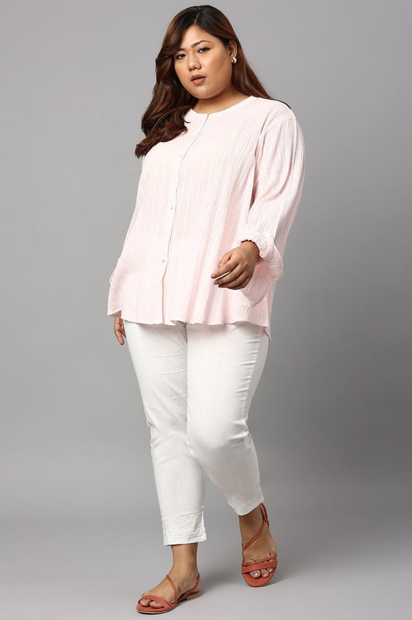 Light Pink Mandarin Collar Plus Size Top
