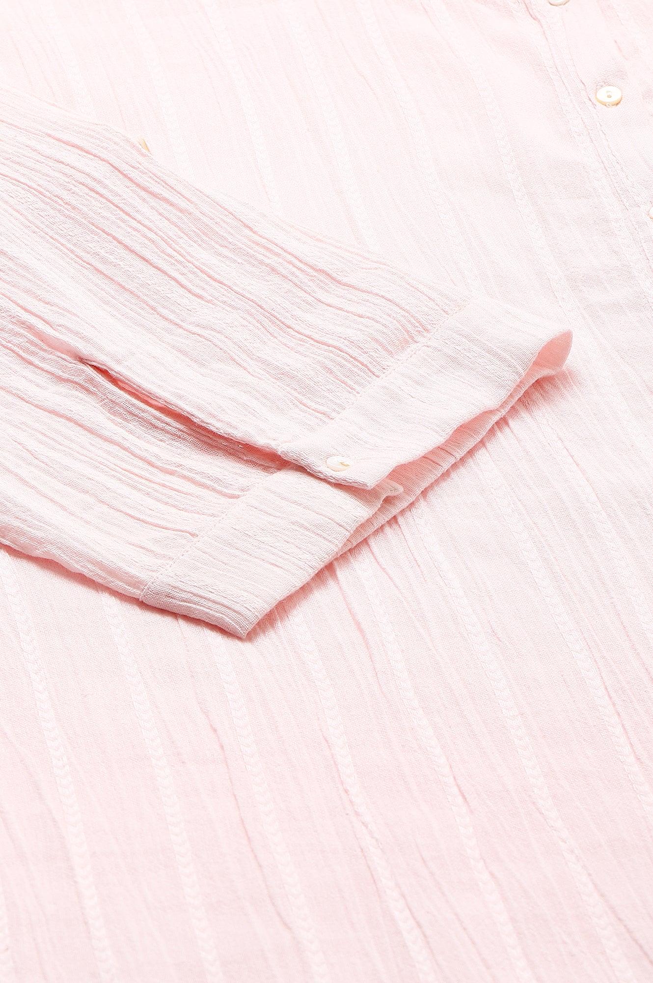 Light Pink Mandarin Collar Plus Size Top - wforwoman