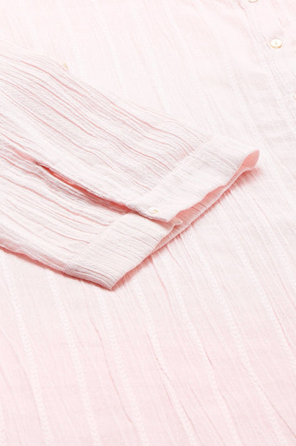 Light Pink Mandarin Collar Plus Size Top - wforwoman