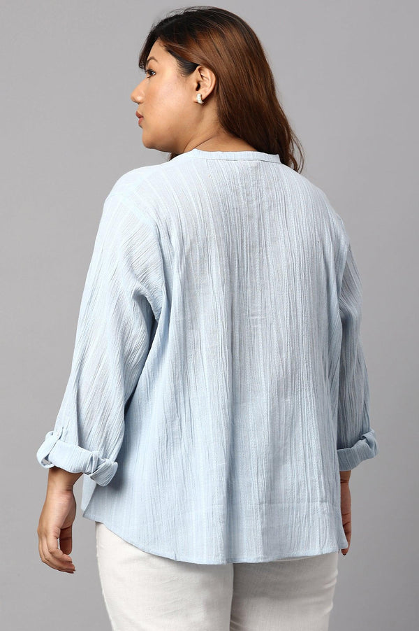 Light Blue Mandarin Collar Plus Size Top