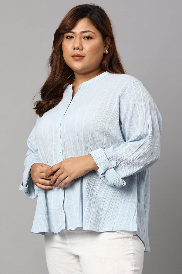 Light Blue Mandarin Collar Plus Size Top