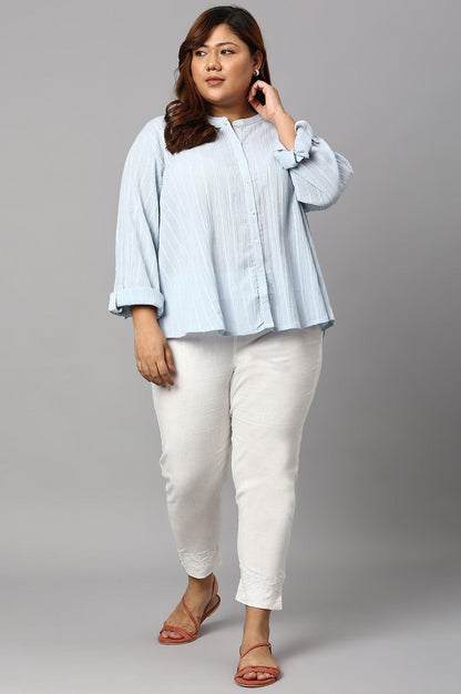 Light Blue Mandarin Collar Plus Size Top - wforwoman