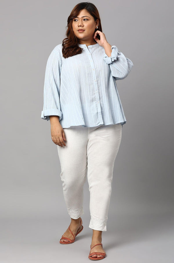 Light Blue Mandarin Collar Plus Size Top