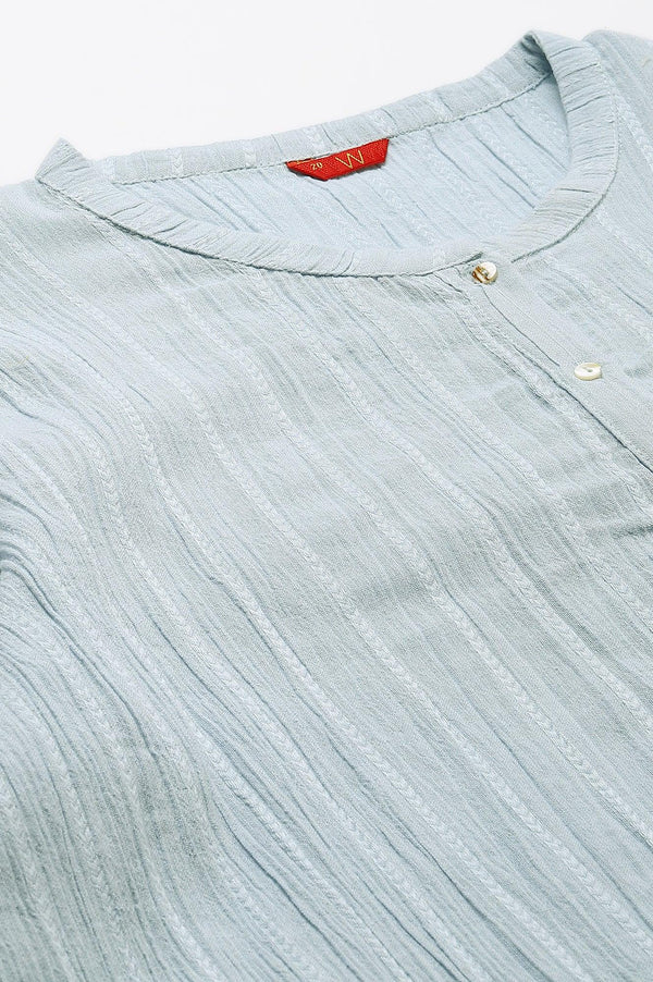 Light Blue Mandarin Collar Plus Size Top