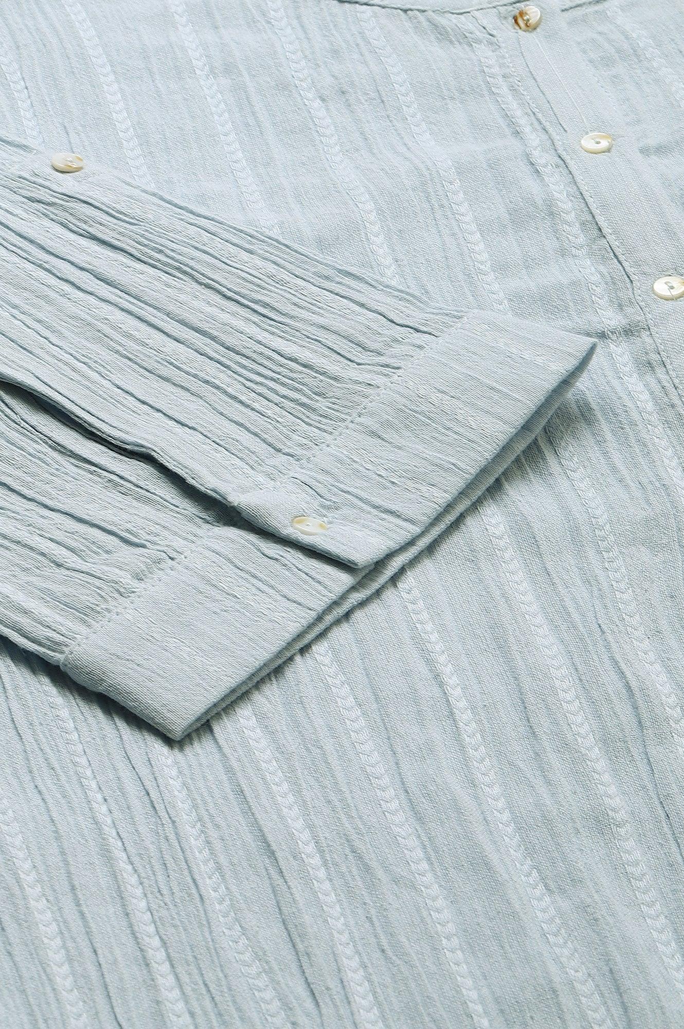 Light Blue Mandarin Collar Plus Size Top - wforwoman