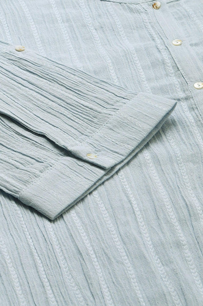 Light Blue Mandarin Collar Plus Size Top - wforwoman