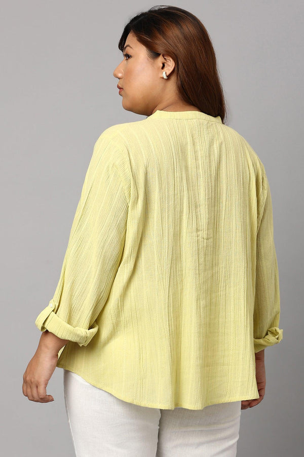 Celery Green Mandarin Collar Plus Size Top