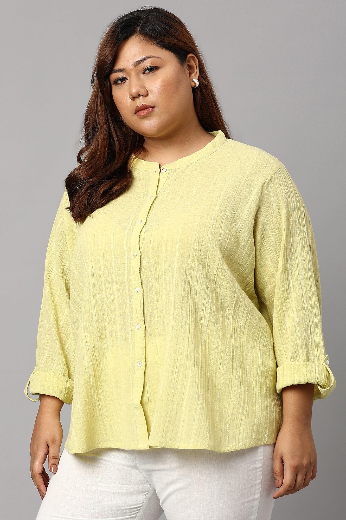 Celery Green Mandarin Collar Plus Size Top - wforwoman