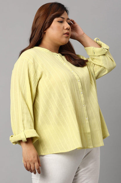 Celery Green Mandarin Collar Plus Size Top - wforwoman