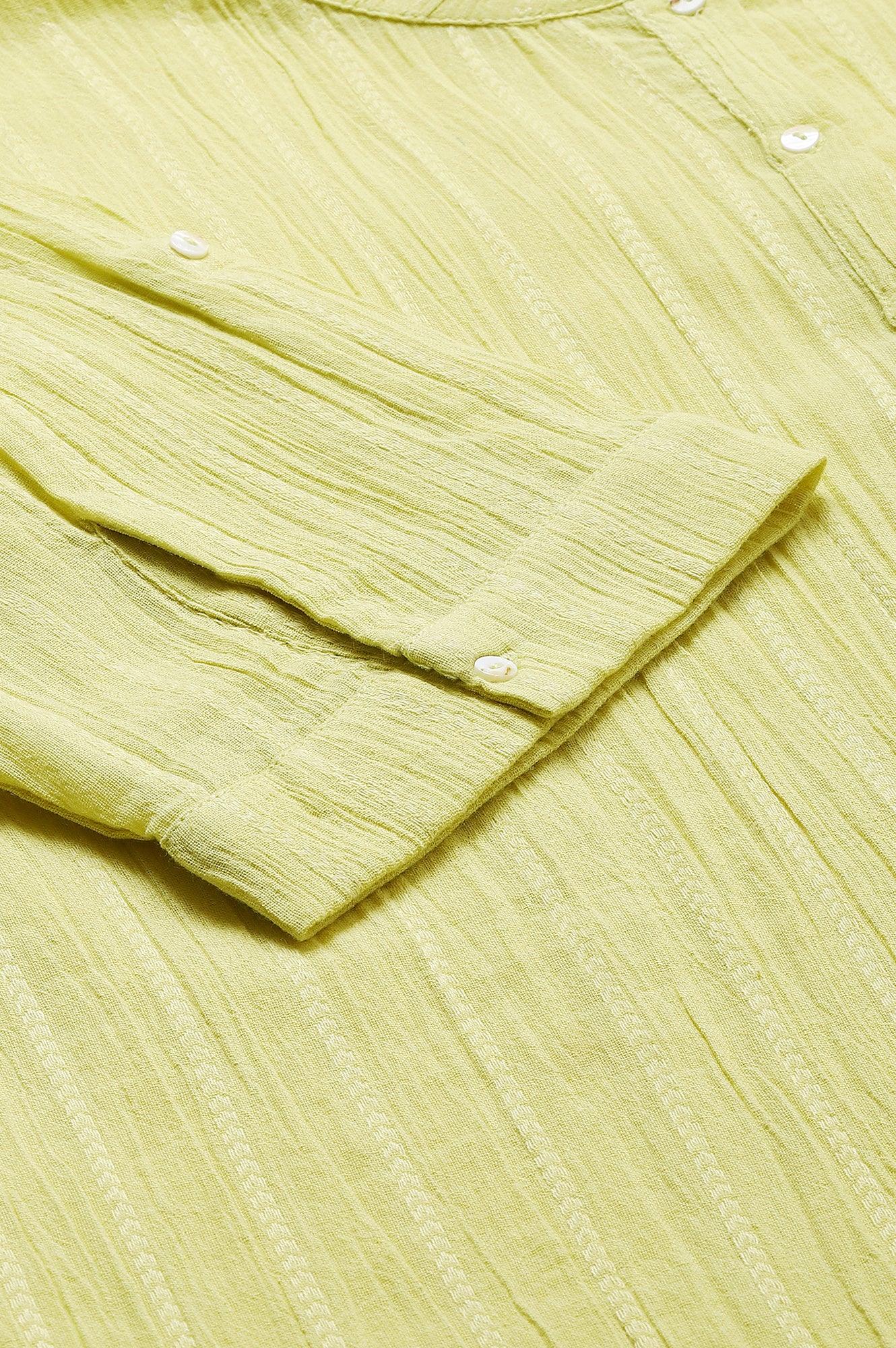 Celery Green Mandarin Collar Plus Size Top - wforwoman