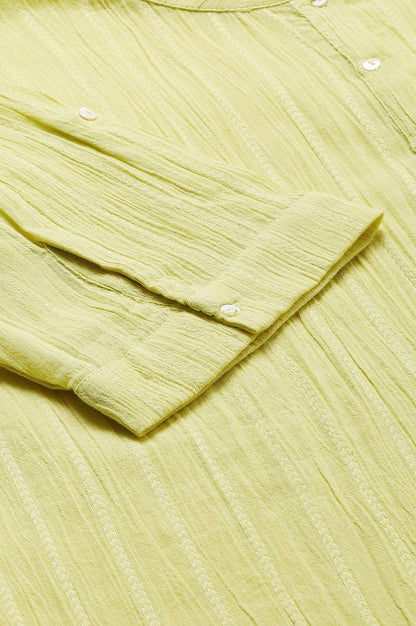 Celery Green Mandarin Collar Plus Size Top - wforwoman