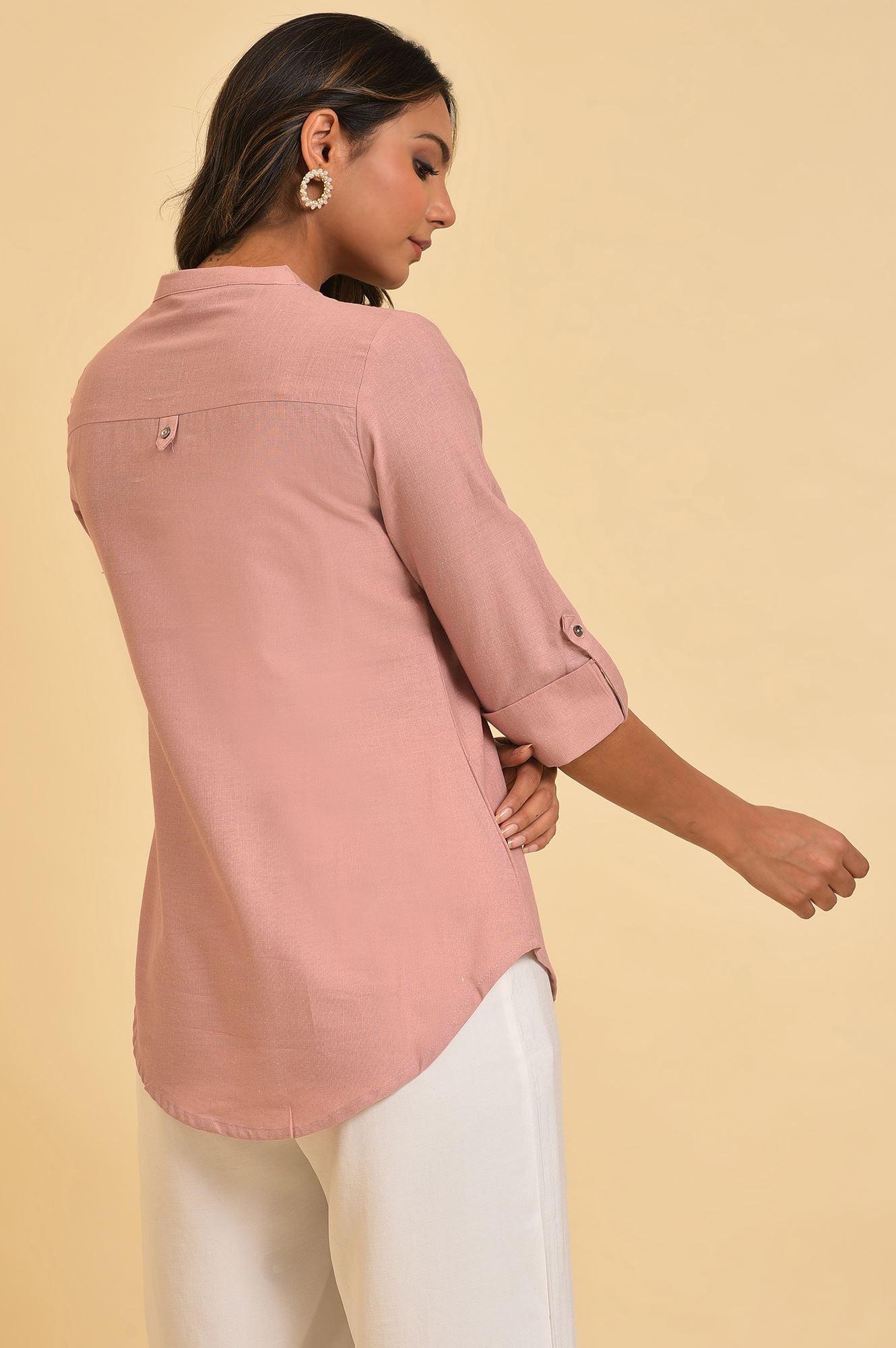 Pink Cotton Flax Top - wforwoman