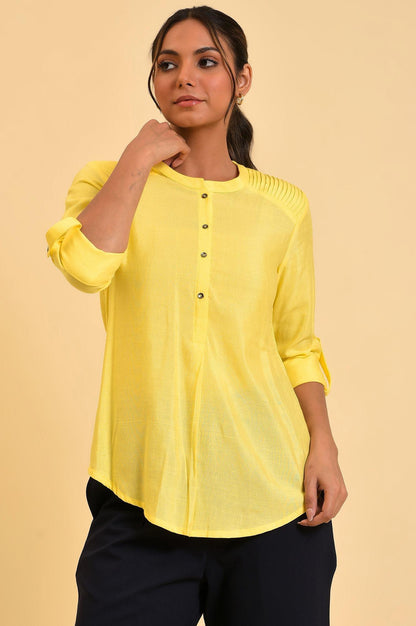 Yellow Blue Cotton Flax Top - wforwoman