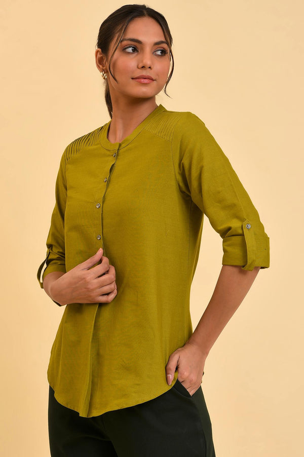 Green Cotton Flax Top