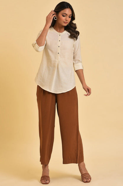 White Blue Cotton Flax Top - wforwoman