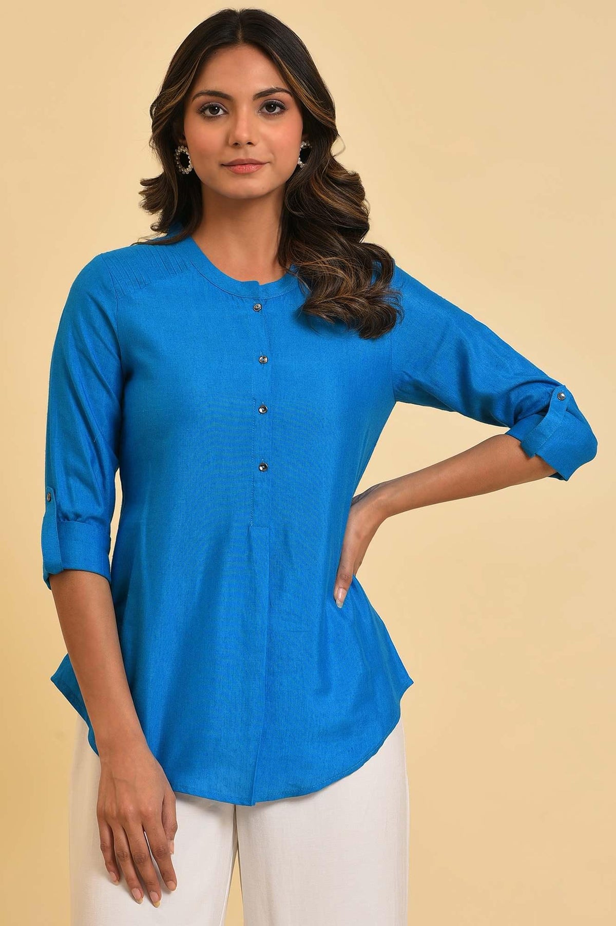 Blue Cotton Flax Top - XS