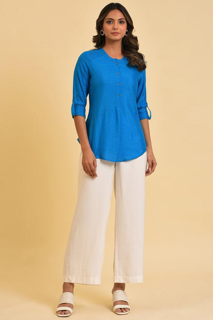 Blue Cotton Flax Top - wforwoman