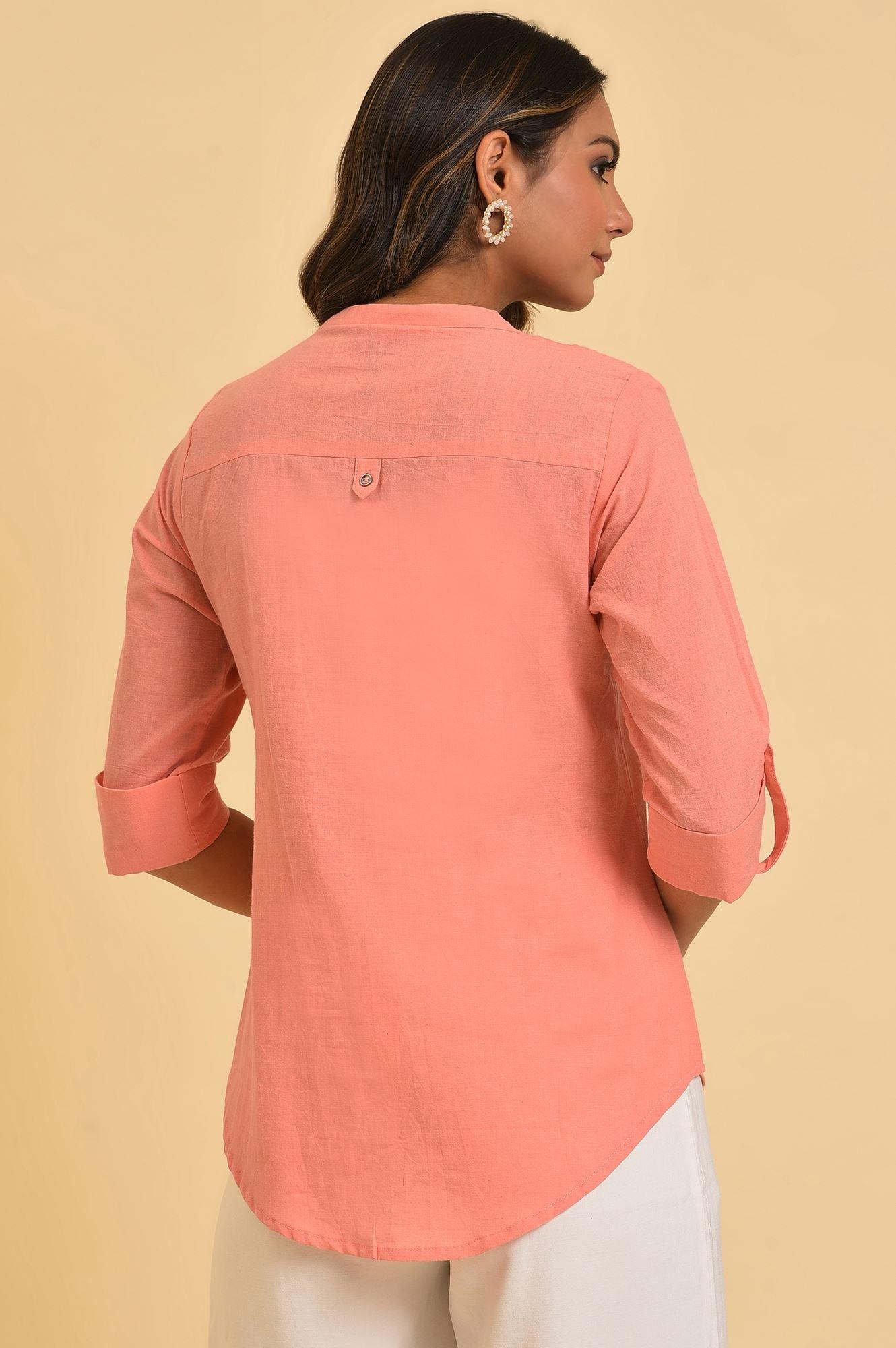 Pink Blue Cotton Flax Top - wforwoman