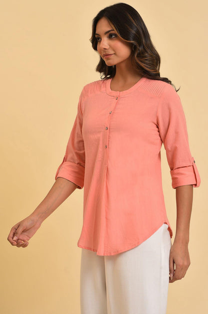 Pink Blue Cotton Flax Top - wforwoman