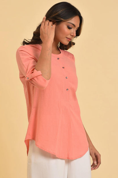 Pink Blue Cotton Flax Top - wforwoman