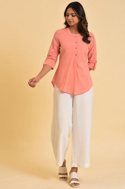 Pink Blue Cotton Flax Top - wforwoman