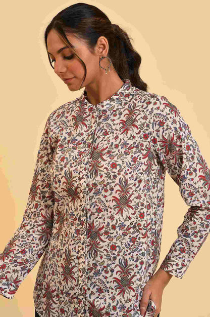 Ecru Floral Printed Top - wforwoman