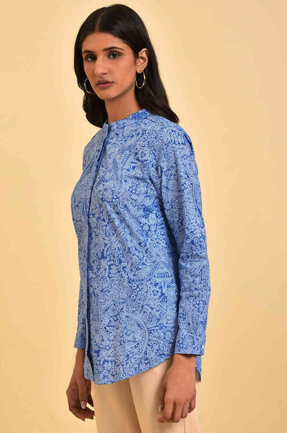 Blue Printed Western Top - wforwoman