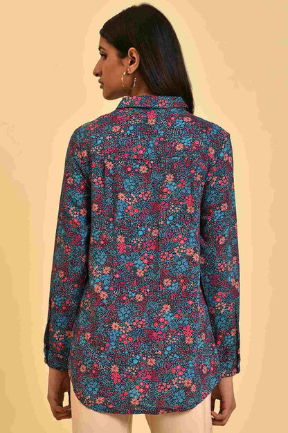 Blue Floral Printed Women Shirt - wforwoman