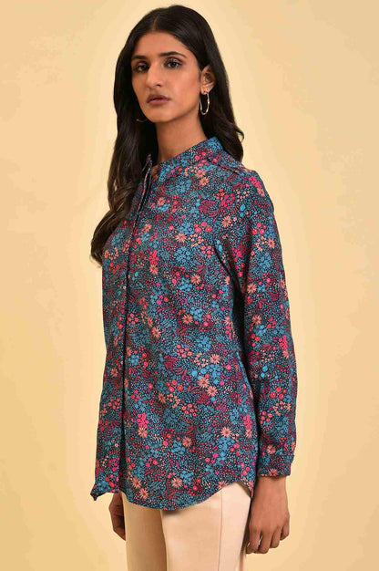 Blue Floral Printed Women Shirt - wforwoman