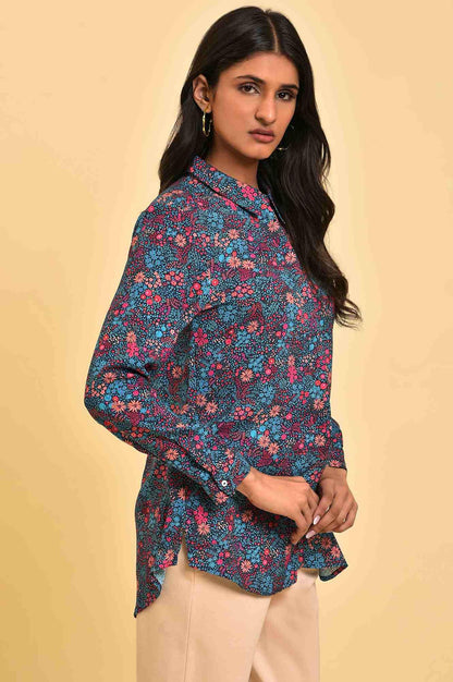 Blue Floral Printed Women Shirt - wforwoman