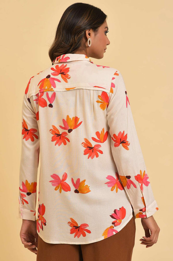Ecru Floral Printed Shirt