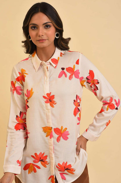 Ecru Floral Printed Shirt - wforwoman