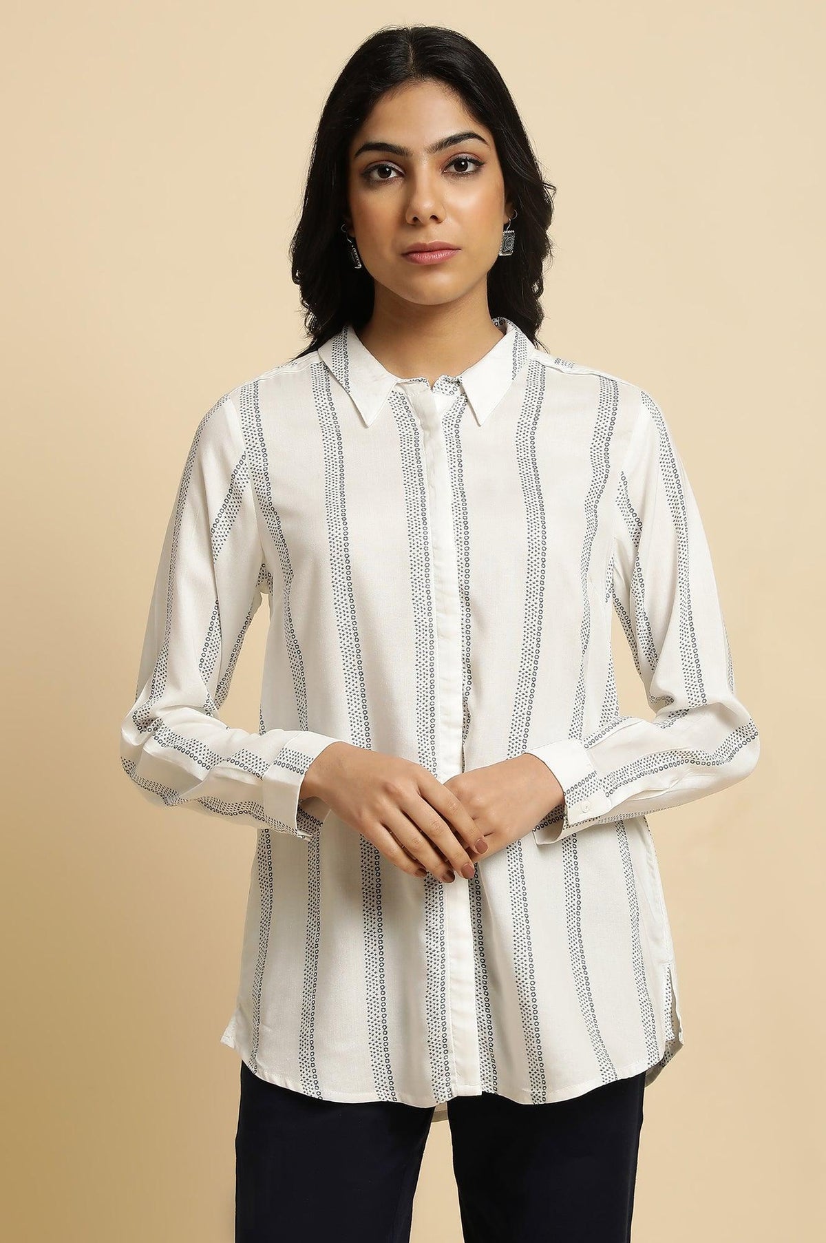 Ecru Printed Summer Shirt - XS