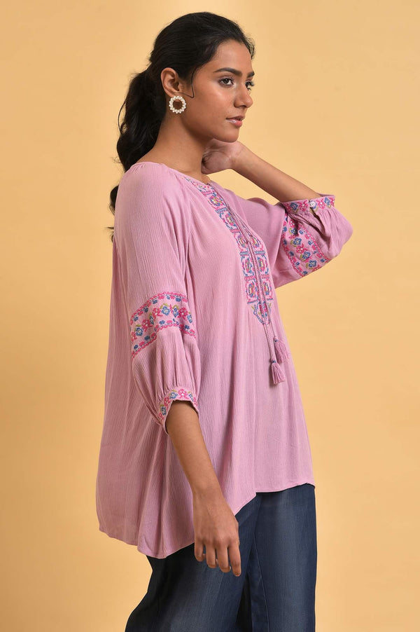 Pink Embroidered Western Top