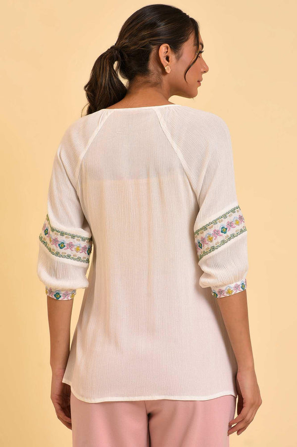 Ecru Embroidered Flared Top