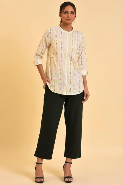 Ecru Button Down Floral Printed Top - wforwoman