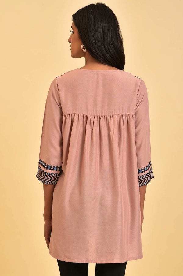 Light Pink Printed Western Top