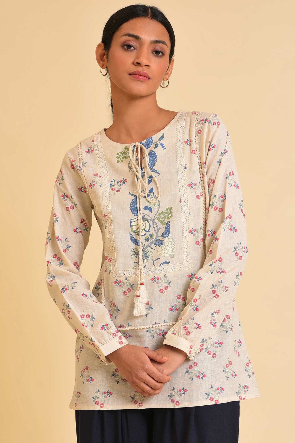 Ecru Floral Printed Summer Top - XS
