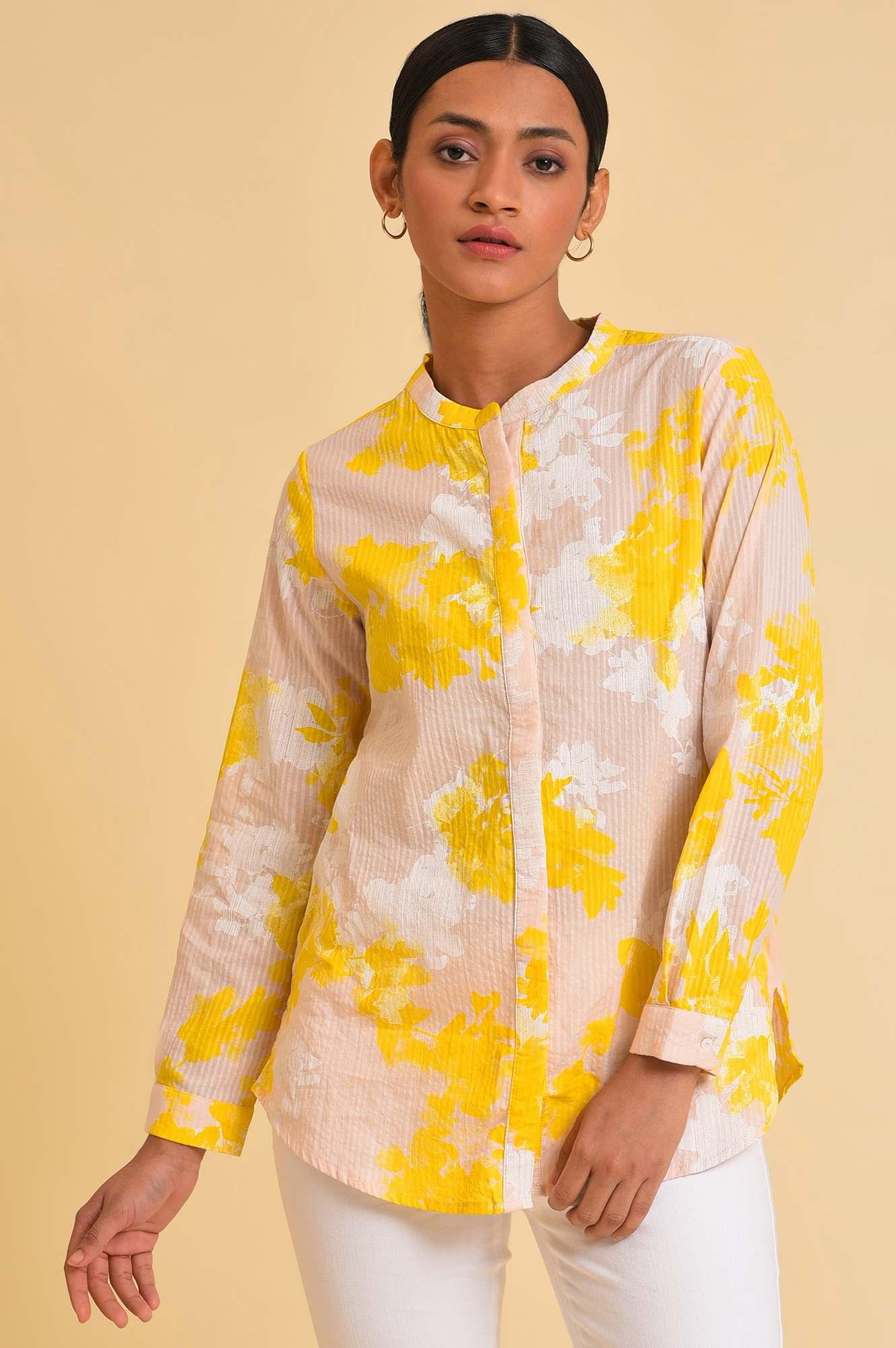 Light Pink Seer Sucker Floral Print Top - wforwoman