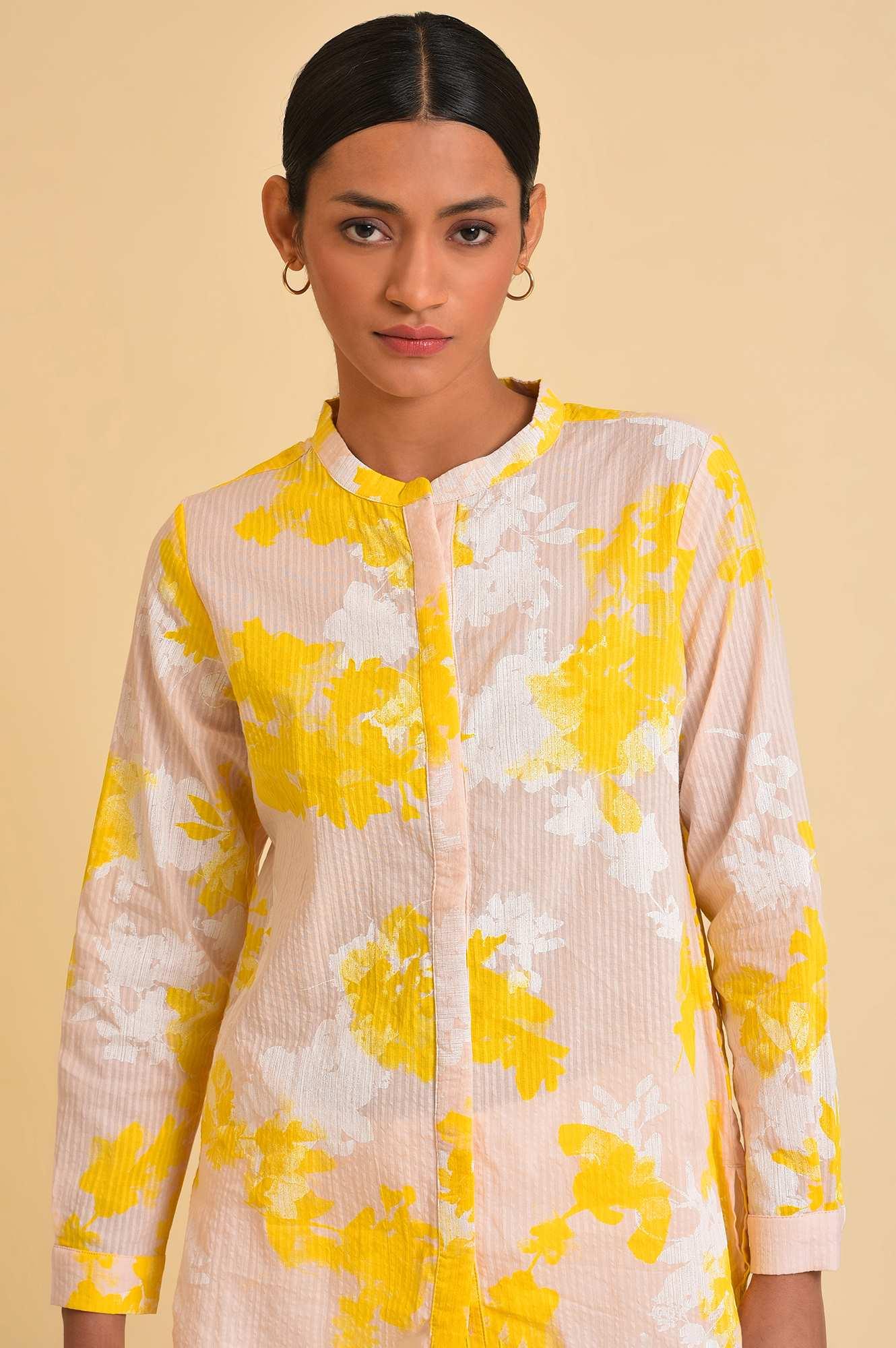 Light Pink Seer Sucker Floral Print Top - wforwoman